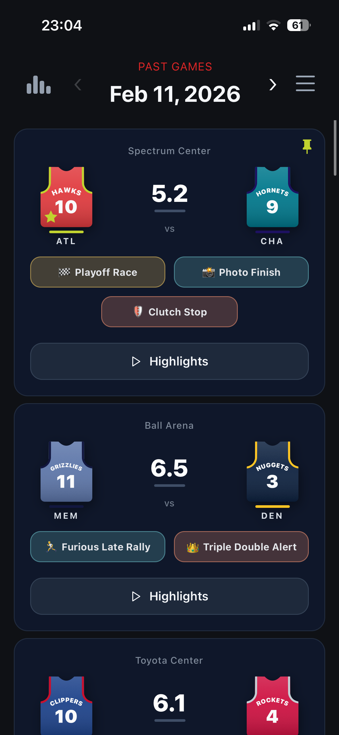 HeatCheckr app screenshot 2 - game detail and highlights